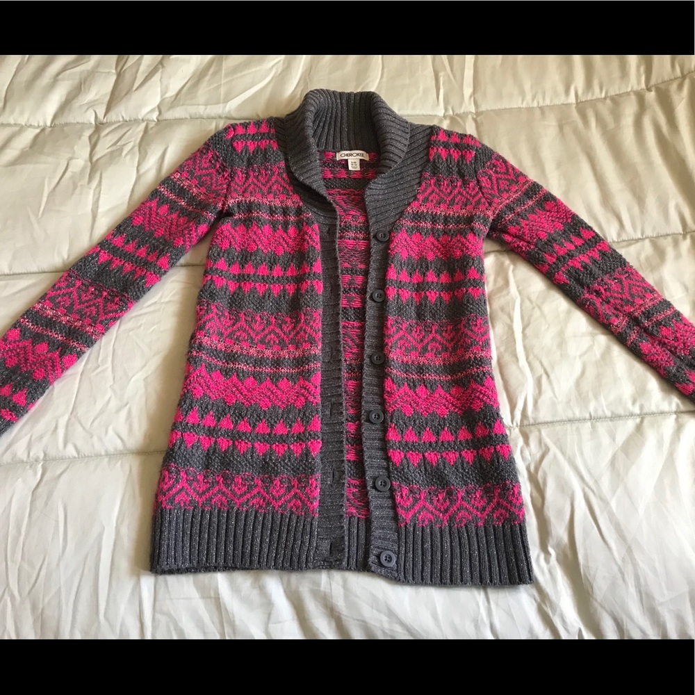 Cherokee open pink and gray cardi
